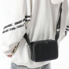 1pc Plain Black & Brown Embossed PU Leather Zipper Closure Diagonal Shoulder Bag, Waterproof & Durable Phone Pouch, Minimalist Korean Style Camera Bag, Unisex Youth Couple Bag - Multicolor - View 7