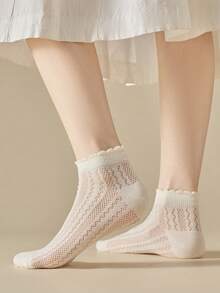 1/3/5双装 女士米白色镂空透气网眼薄款短袜，夏季穿着 - 彩色 - 查看 7