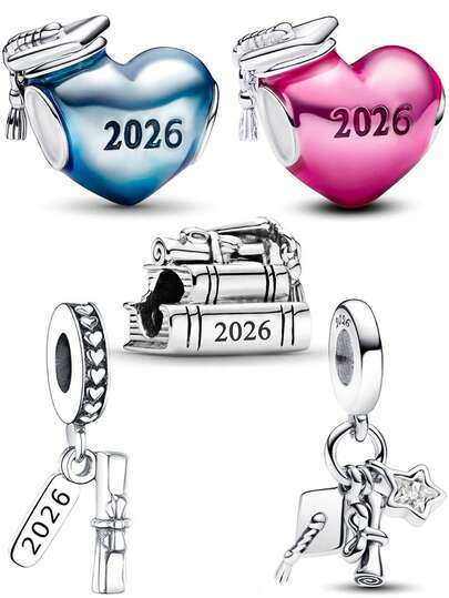 Delicate Romantic Graduation Series Charm Bracelet/Necklace With Heart, Graduation Cap, Scroll Bead Pendants, Full Of Ceremonial Meaning, Creative Versatile DIY Graduation Gift