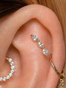1pc 925 Sterling Silver Heart Flat Earring Stud, 18K Gold Plated, Suitable For Daily Wear, Wedding, Party, Engagement, Fine Jewelry - Gold - View 4