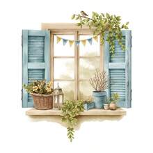 Blue Faux Window With Bird And Vine Wall Sticker, Wooden Window Sill Decal, Waterproof Self-Adhesive Bathroom Decoration Wall Sticker, Home Decor Wall Art For Bedroom - T3360 - View 6
