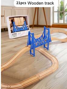 Wooden Train Track Set - 10pcs, 15pcs, 18pcs, 21pcs Track Set, Halloween Gift - Multicolor - View 6