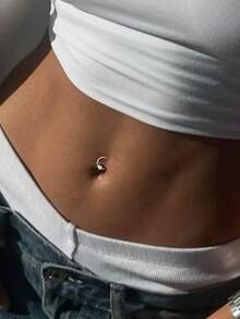 1件S925纯银闪亮珍珠小圆肚脐环 - 简约肚脐穿孔 - 單隻 - 查看 2