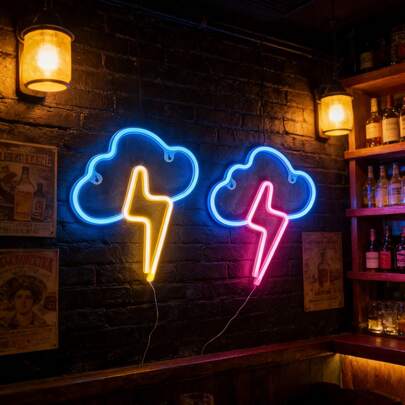 1pc LED Cloud Lightning Neon Light Wall Decor, Battery/USB Powered Romantic Fairy Lamp For Game Room, Bar, Home, Party, Bedroom Decoration