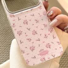 花朵图案 1 件装 白色树脂闪光花卉春季防碎保护壳 兼容 17/17 Pro、13/14、11，艺术、时尚、少女、创意、简约、奢华 - 粉色 - 查看 10