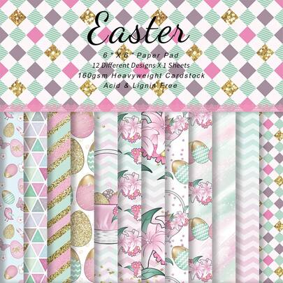12 piezas de papel para scrapbooking con diseño de conejito de Pascua y canasta, diseño floral de primavera en colores pastel y multicolor para diarios, tarjetas de felicitación hechas a mano, manualidades DIY, diarios de balas y proyectos decorativos, 6*6 pulgadas