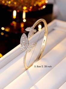 1 pieza Elegante brazalete de cristal con diseño geométrico totalmente pavimentado, pulsera de lujo con piedras de circonita, adecuado para fiestas y citas - pulsera - Ver 4