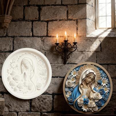 1pc Beige European Style Virgin Mary Silicone Mold, Handmade Vintage Aromatherapy Hanging, Plaster Graffiti, Simple Desktop Ornaments, Easy Demolding, Reusable Silicone Mold.