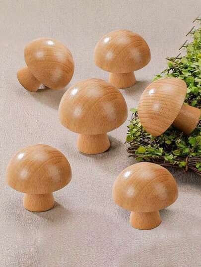 6个日式蘑菇云造型把手，适用于日式家具、抽屉、橱柜门、厨房橱柜、鞋柜、衣柜、高端鞋盒柜，配有螺丝，采用优质胡桃木制成。