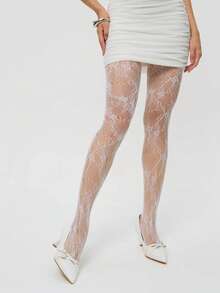 1双加大码花卉蕾丝网眼亮面紧身裤，性感火辣哥特风，适合女性日常通勤、约会、派对等场合。 - 彩色 - 查看 15