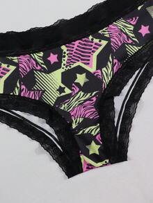 Dircho 6pcs Women's & Bold Style Underwear Set, Stretchy Briefs With Contrast Lace Trim, Soft Breathable Fabric, Unique Vibrant Abstract Print Combinations, Value Bundle For Versatile Wear & Fashion Enthusiastsr - Multicolor - View 2