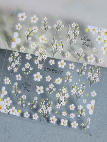 2片/套 3D立体浮雕春雏菊美甲贴纸，5D混合尺寸白色花束可爱夏季美甲贴花，自粘式DIY美甲装饰 - 彩色 - 查看 7