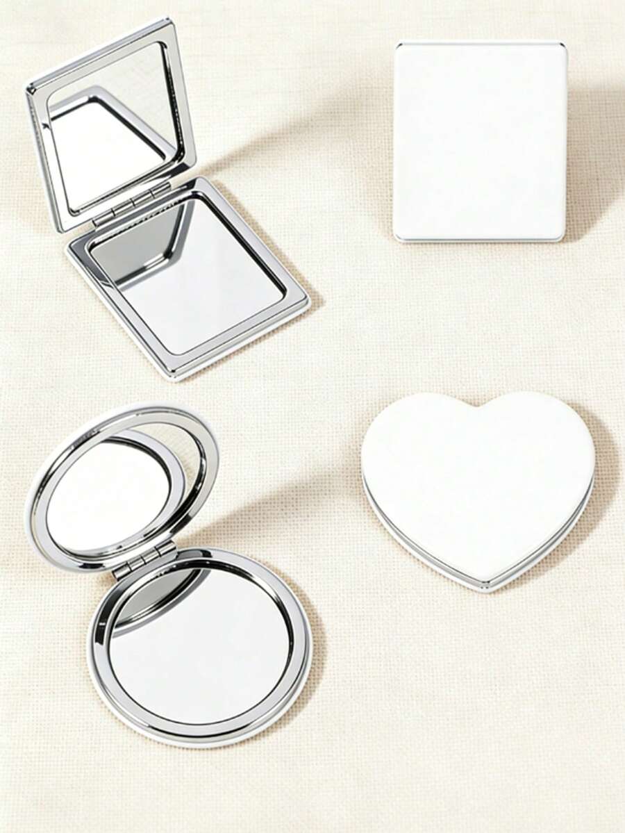 Mini White Leather Makeup Mirror, Double-Sided Foldable Portable Pocket Mirror, Suitable For Carrying Around For Touch-Ups, Essential Travel Accessory For Women And Girls, Round Foldable Leather Mirror - Multicolor - View 1
