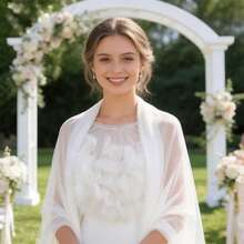 1pc White Mesh Bridal Shawl, Versatile Floral Decor For Wedding Dress, Stage Performance - White - View 3