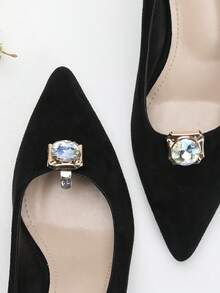 2pcs Minimalist Luxury Square Metal Rhinestone Detachable Shoe Buckles - Gold - View 4
