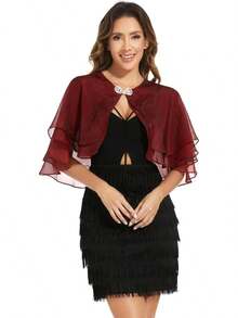 Women's Sheer  Shawls And Wraps For Evening Dresses Soft Wedding Cape Lightweight Bridesmaid Scarves Cover Up - 紅寶石 - 查看 4