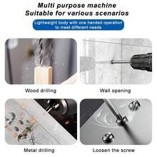 Electric Impact Drill Electric Screwdriver Set Power Tool Kit For Home Improvement With 2 Battery With Tool Box - 藍色 - 查看 10