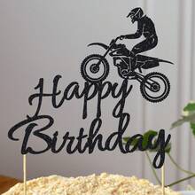 1/13pcs Motorcycle Happy Birthday Cake Topper Black Flash Cake Pick Dirt Bike Birthday Party Cake Decoration Motocross Sports Theme Cake Topper - View 8