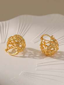 1 Pair Abstract Flowing Golden Hoop Earrings, Asymmetrical Hollow Line Design, Avant-Garde Sculptural Personalized Earrings, Fashion Gift, Copper Material Non-Fading And Hypoallergenic - Gold - View 5