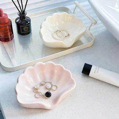 1PC Shell Jewelry Tray, Single Layer Plastic Organizer For Watches, Necklaces & Earrings, Art Deco Style Desktop Decor, Home & Living Room Decoration, Ideal For Weddings, Festivals & Daily Use, Jewelry Storage & Display, Modern Aesthetic, Perfect Valentine's Day Gift For Girlfriend, Wife & Mom, All-Season Jewelry Organizer