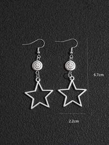 1 par de pendientes colgantes de concha marina y estrella en tono plateado, pendientes versátiles de estrella de cinco puntas para mujeres - Plateado - Ver 5