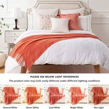 Lightweight Knit Blanket, Suitable For Camping, Air-Conditioned Rooms, Shawl, Spring/Summer - Coral Orange - View 9