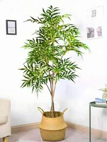 140 cm stor konstgjord palm, konstgjort fikonträd, tropiska banyanträdsgrenar i plast, konstgjorda fikonlöv, högt lackat träd, lämplig för hem, trädgård, kontor, köksdekoration, ingår ej - Grön - Visa 4