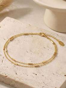 ORSA JEWELS 1pc S925 Sterling Silver 14K Gold Double Layer Chain Anklet, Minimalist Jewelry, Suitable For Women And Men For Summer Beach Vacation, Party And Daily Wear - Cable Chain - View 2