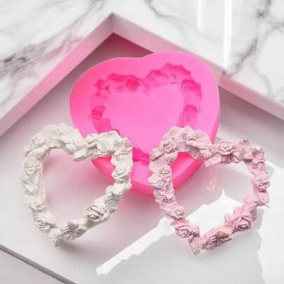 Rose Heart Wreath Silicone Mold, DIY Heart-Shaped Floral Border Handmade Resin Pendant Mold, Durable Reusable Mold