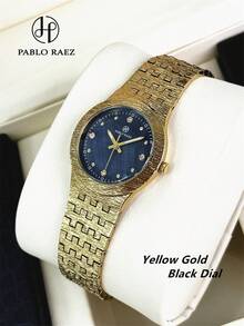 1件 Pablo Raez 女士不锈钢圆形镶钻复古腕表，AAA 级奢华正装腕表，优雅新款金色不褪色，精致石英表，时尚白色简约表盘，高品质女士流行小巧可爱防水 50 米阿拉伯风格实心钢表带腕表礼品 - 均碼 - 查看 15