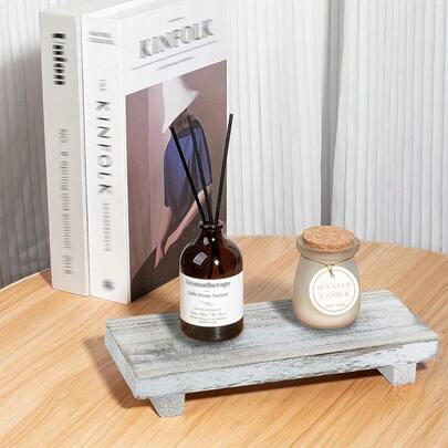 1pc Rustic Wooden Bathroom Tray, Farmhouse Decor Countertop Organizer Stand, Soap Holder Kitchen Accessory, Natural Solid Wood Display Base