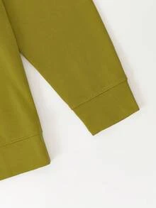 創意休閒女款純棉落肩舒適百搭套頭衫半開領襯衫，修身街頭學院風垂墜柔軟長袖新款衛衣 - 綠色 - 查看 6