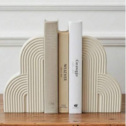 White Cloud-Shaped Resin Bookend (Wavy Texture) - Modern Fashionable Design, Suitable For Desktop Storage, Bookshelf Decor, And Living Room Coffee Table. Can Firmly Organize Books, Add A Fresh And Minimalist Atmosphere, A Popular Choice For Fashionable Functional Home Decor Accessories.
