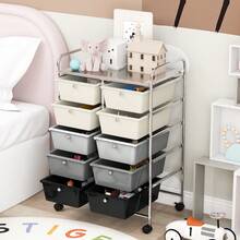 COSTWAY 10-Drawer Rolling Storage Cart With Universal Casters, Mobile Organizer With Handles & Removable Drawers, Utility Trolley For Kitchen, Living Room, Office, Colorful - Multicolor - View 7