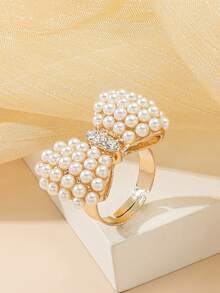 1枚蝴蝶结珍珠可调节开口戒指，适合日常佩戴 - 蝴蝶結戒指 - 查看 9