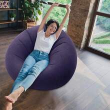 Inflatable Lounge Chair 2 in 1 with Inner and Outer Airbags, Sillón Inflable Individual Doble Capa de Aire, Portable Blow Up Armchair with Foot Pump, Rojo y Azul, para Sala Estar Descanso Oficina Camping Hogar - Azul Marino - Ver 4