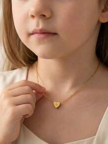 1 pieza Collar con colgante de letra en forma de corazón dorado elegante y delicado, adecuado para decoración de fiestas, regalo para familiares y amigos, accesorio de joyería - Dorado - Ver 1