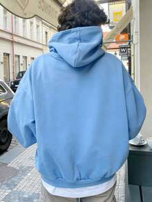 Sudadera con capucha con cremallera para hombres, de algodón puro y cómoda, de corte holgado, casual y versátil para uso diario/al aire libre/vacaciones, conjunto de 2 piezas en múltiples colores - Azul cielo + beige - Ver 4