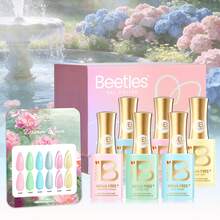 Beetles 15ml 6 Colors HEMA-Free Pastel Cat Eye Gel Nail Polish Set, Pink Green Blue Glitter, Soak Off UV LED Nail Art Kit, DIY Home Salon Spring Summer Easter Gift For Women - 15 ml 6 màu Dream Bloom - Xem 1