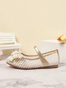 Fashionable Girls' Flat Bow Mesh Casual Shoes For Spring & Summer - Gold - View 5