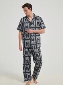新款男士时尚休闲睡衣套装 - 黑色 - 查看 5