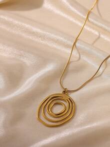 不锈钢螺旋圆纹吊坠项链，男女皆宜，创意链条项链，珠宝礼品，颈链 - 金黃色 - 查看 7