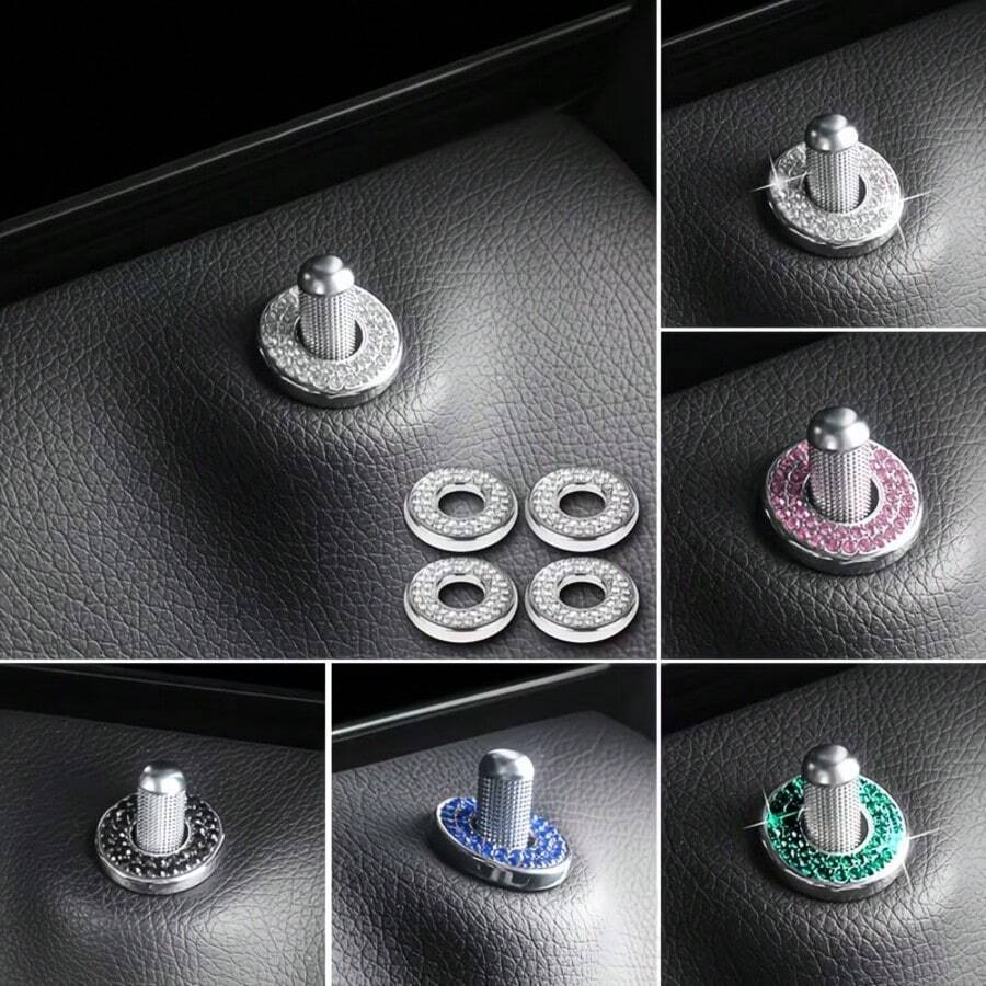 Bộ 4 chốt cửa xe hơi, nắp che chốt khóa cửa, vòng trang trí xe hơi đính kim cương lấp lánh cho xe C-Class, C200L, GLC260, C260L, phụ kiện xe hơi dành cho nữ. - Nhiều màu - Xem 1