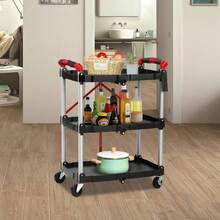 Foldable 3-Tier Service Cart With Locking Wheels, Heavy-Duty Rolling Cart For Kitchen Storage, Garage, Warehouse & Cleaning - I - View 7
