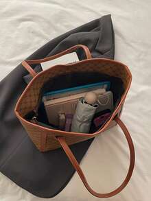 高品质时尚百搭手提包，2025新款夏季大容量小众奢华单肩托特包（女士款） - 棕色 - 查看 4