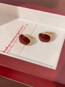 1 Pair Fashion Minimalist Oil-Drip Geometric Copper Hoop Earrings Suitable For Women's Daily And Party Wear - Burgundy - View 3