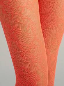 1 chiếc tất lưới xuyên thấu họa tiết hoa jacquard gợi cảm dành cho nữ, kiểu dáng Gothic mỏng, đa năng cho mùa xuân/hè, phù hợp cho Halloween, đi làm, hẹn hò, tiệc tùng. - trái cam - Xem 4