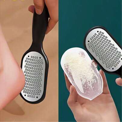 Professional Stainless Steel Foot File | Ergonomic Handle, Dual-Sided Exfoliator For Thick/Thin Skin, Splash-Proof Safety Shield, Essential For Home Spa Foot Care