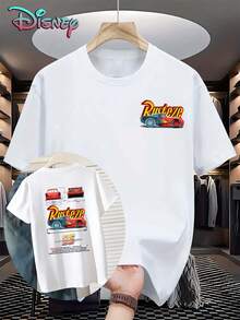 Disney Women's Casual Cotton Round Neck Short Sleeve T-Shirt With Rust-Eze Cars Lightning McQueen Print, Regular Fit Top For Everyday Wear - Blanc - Voir 1