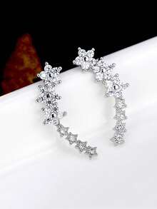 1 par de pendientes de flor de 5 pétalos estilo coreano, pendientes de botón con brillantes en forma de estrella, joyas de moda minimalistas con estética forestal - Plateado - Ver 4